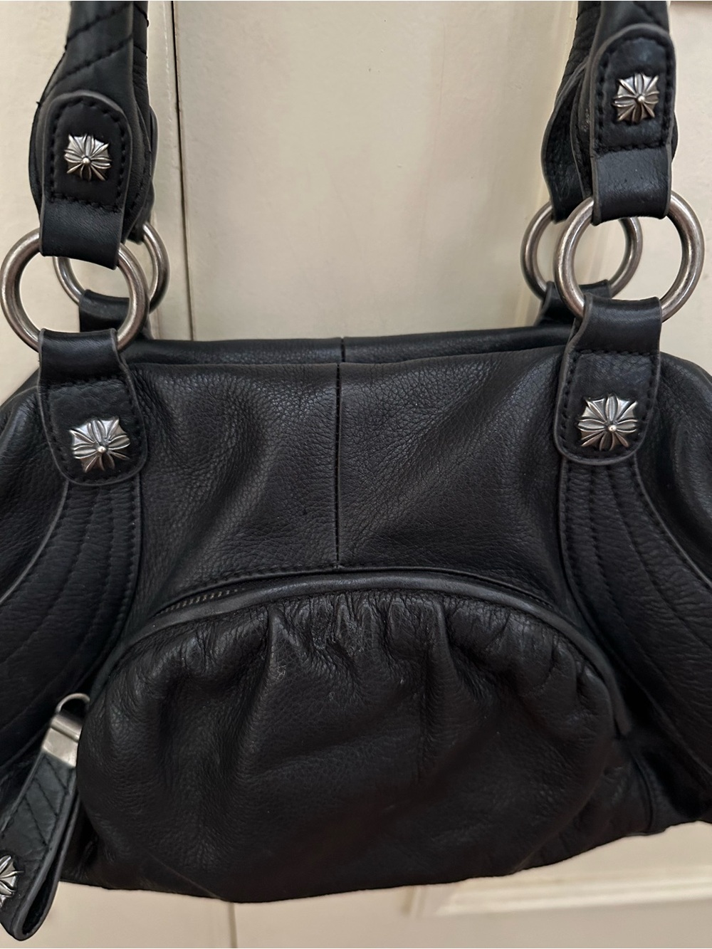 b. makowsky Black Leather Double-Handle Shoulder Bag - Picture 7 of 11